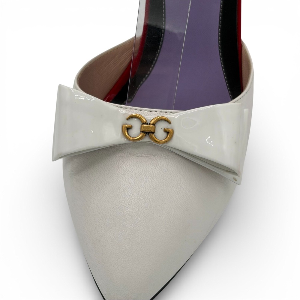 GUCCI Sadie *RARE* 2018 Studded Sz 38.5 White Leather Bow Heels Pumps 8.5 - Picture 8 of 12